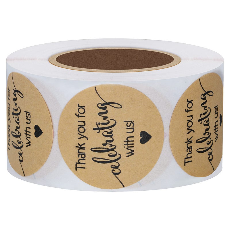 Hybsk 500pcs Thank You for Celebrating with Us with Heart Stickers 1.5" Kraft Labels for Weddings Anniversaries Party (Type 3(Kraft)) - Image 3